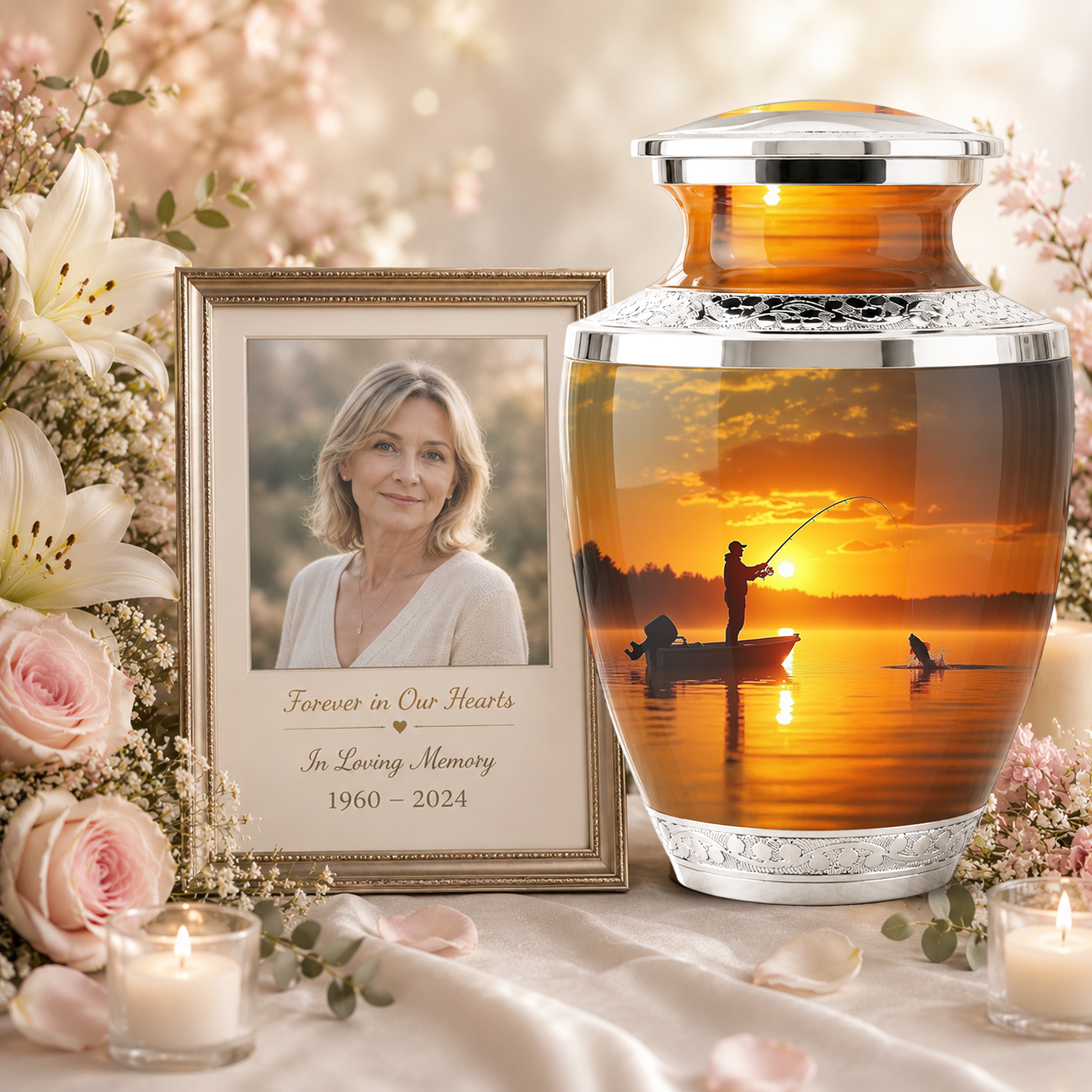Gone Fishing Memorial Urn for Dad, Personalized Hunting Themed Urn for Human Ashes
