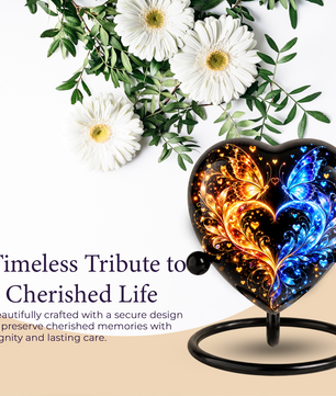 Heart Shaped Butterfly Urn for Ashes, Blue and Gold Butterfly Cremation Urn, Personalized Memorial Urn for Human Ashes