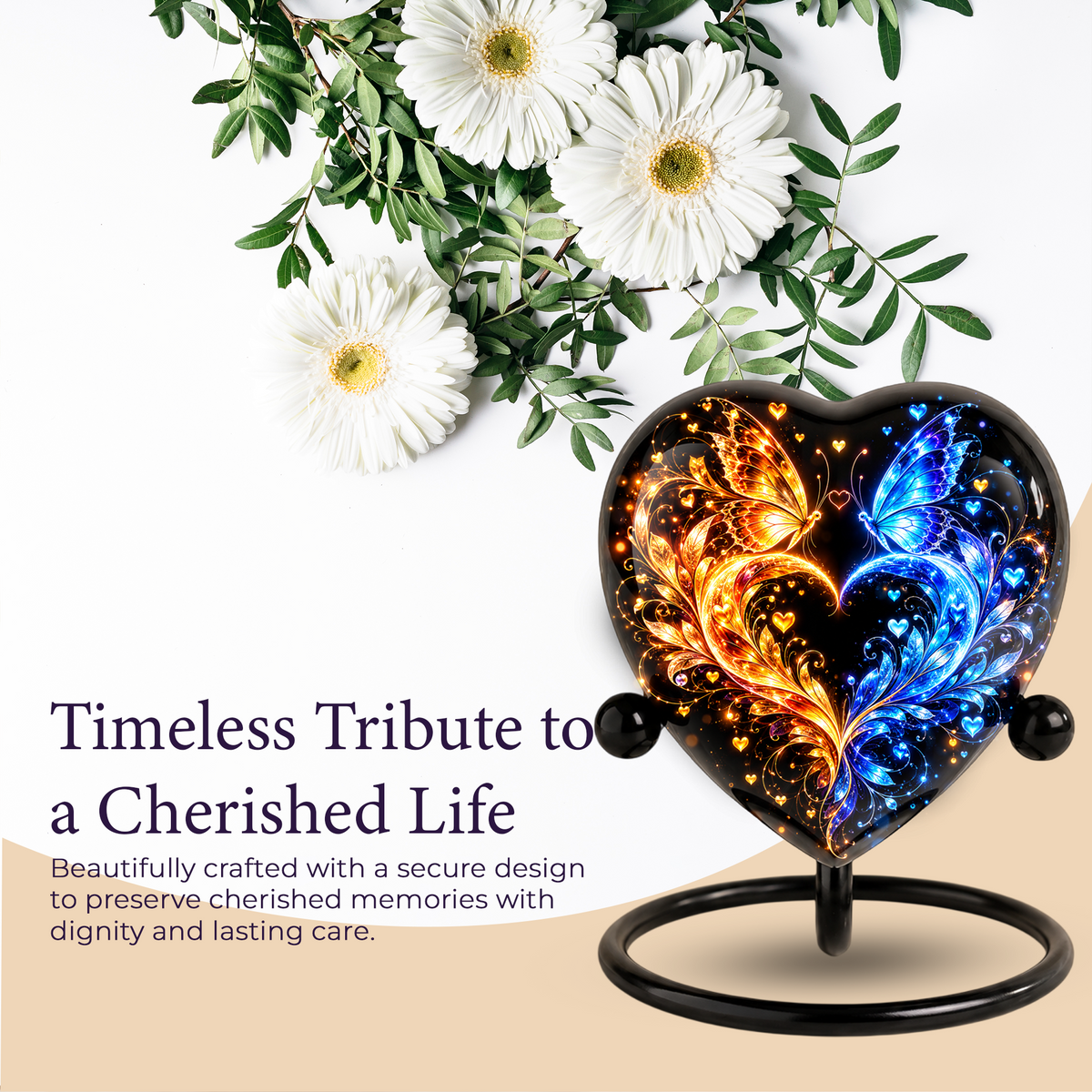 Heart Shaped Butterfly Urn for Ashes, Blue and Gold Butterfly Cremation Urn, Personalized Memorial Urn for Human Ashes