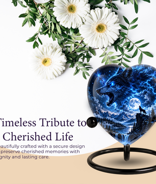 Wolf Adult Urn for Ashes, Blue Lightning Wolf Memorial Urn, Full Moon and Mountain Cremation Urn,