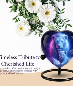 White Lion and Lion Cub Heart Memorial Urn – Adult Urn, Urns for Adult Ashes