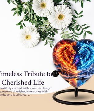 Lion Adult Urn for Ashes, Red and Blue Twin Lion Memorial Urn, Adult Cremation Urn