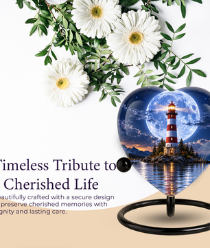 Lighthouse Adult Cremation Urn for Ashes, Personalized Ocean Memorial Urn, Moonlight Lighthouse Urn, Coastal Adult Urn, Heart Cremation Urn