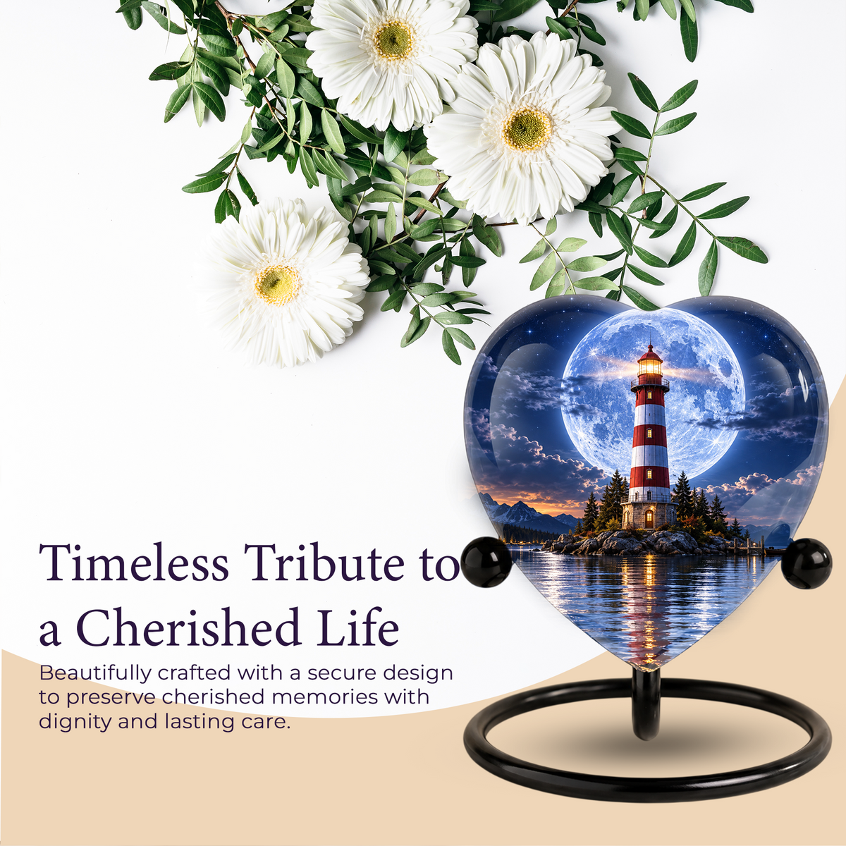 Lighthouse Adult Cremation Urn for Ashes, Personalized Ocean Memorial Urn, Moonlight Lighthouse Urn, Coastal Adult Urn, Heart Cremation Urn