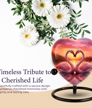Lovely Swan Sunset Urn – Adult Urn for Ashes, Heart-Shaped Adult Cremation Urn Memorial