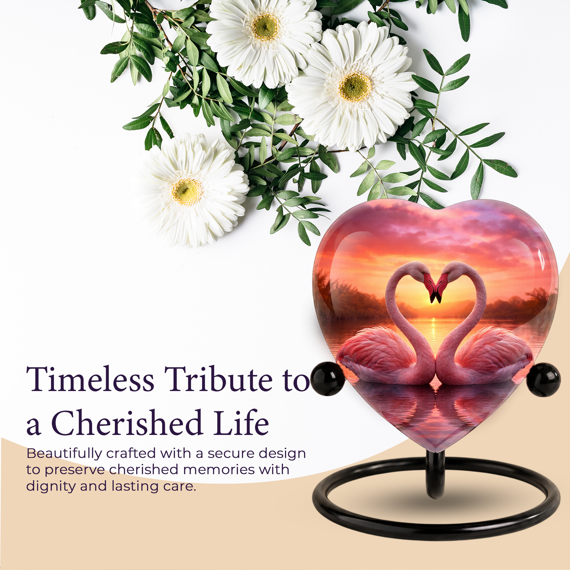 Lovely Swan Sunset Urn – Adult Urn for Ashes, Heart-Shaped Adult Cremation Urn Memorial