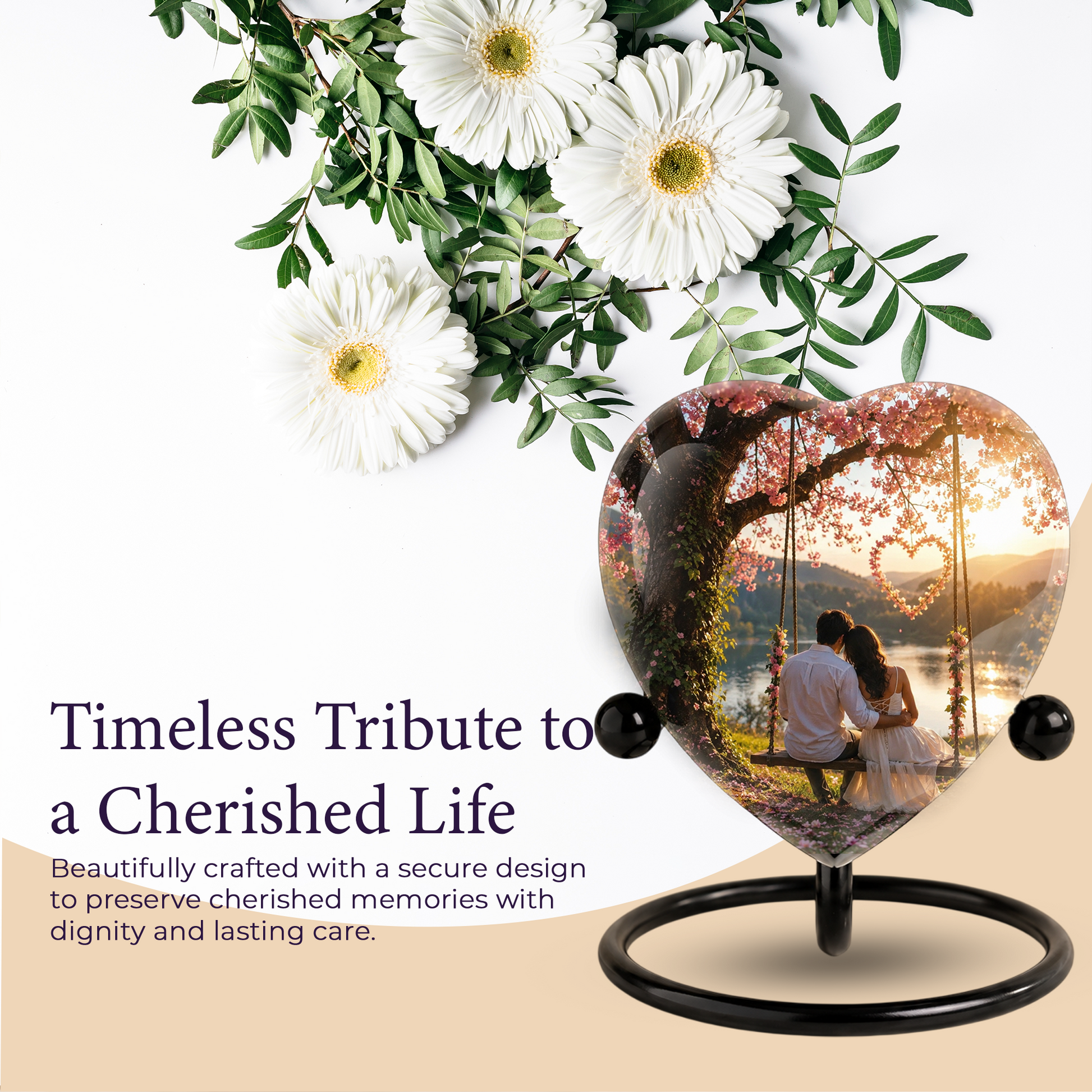 Loving Couple Heart Cremation Urn for Adults – Beautiful Adult Urn for Ashes, Romantic Memorial Urn for Husband & Wife