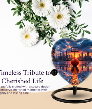 Basketball Sunset Adult Urn – Sports-Themed Adult Cremation Urn for Ashes
