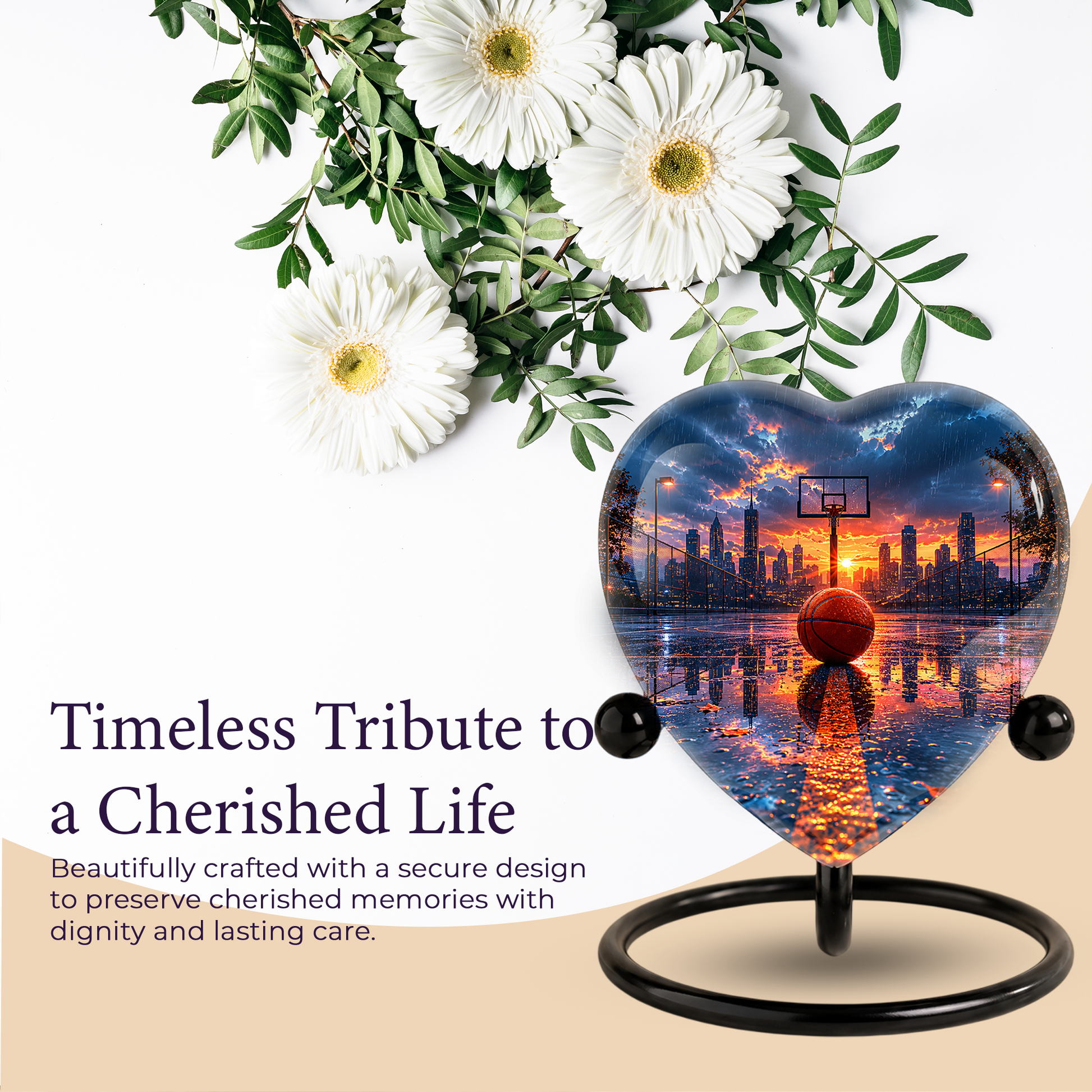 Basketball Sunset Adult Urn – Sports-Themed Adult Cremation Urn for Ashes