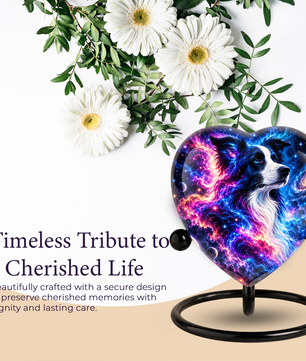 Heart Shaped Border Collie Urn for Ashes, Personalized Dog Cremation Urn, Galaxy Pet Memorial Urn
