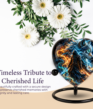 Wolf Warrior Heart Cremation Urn for Ashes, Personalized Adult Memorial Urn,