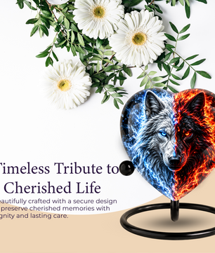 Wolf Heart Cremation Urn for Ashes, Personalized Adult Memorial Urn, White and Black Wolf Urn,