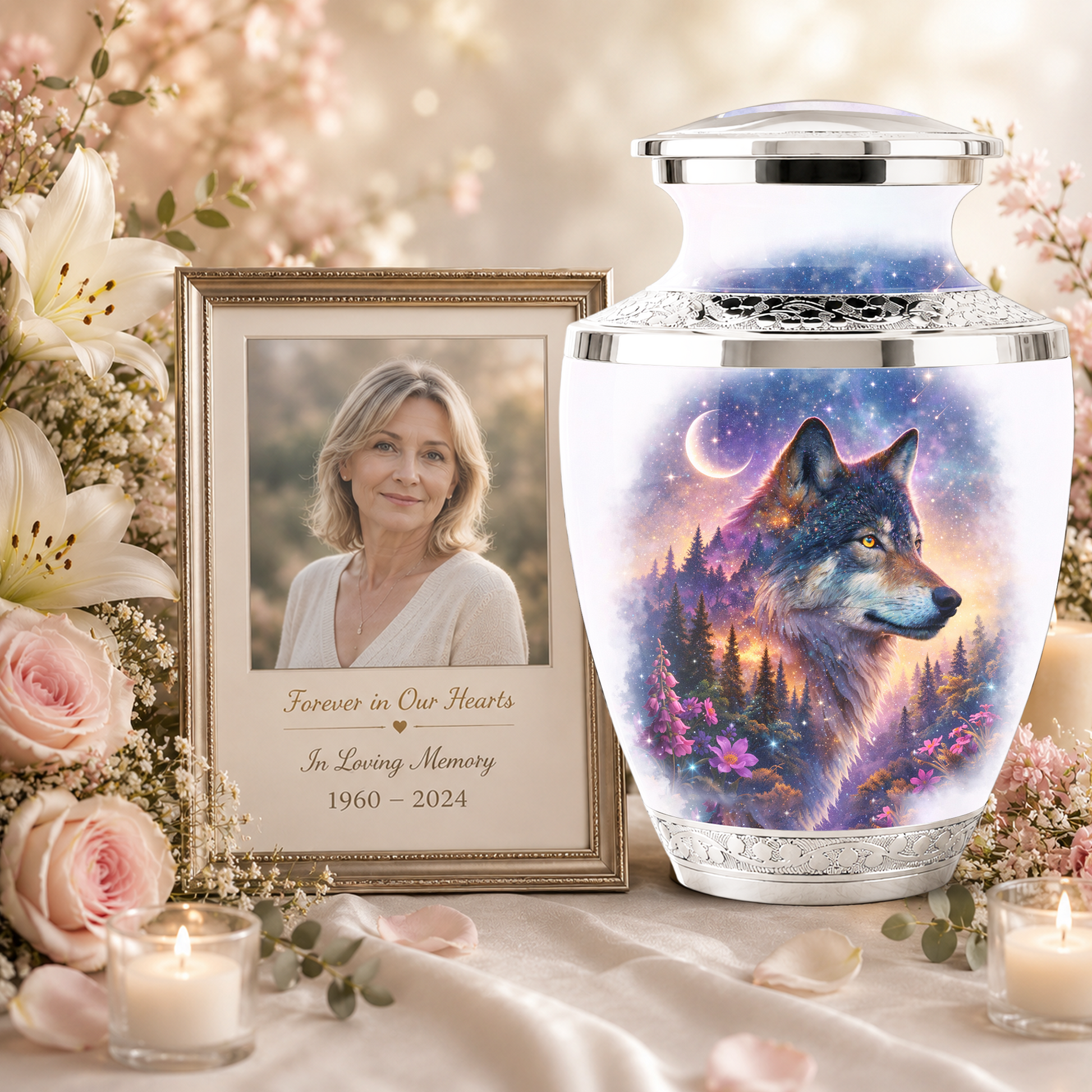 Wolf Cremation Urn for Dad, Wolf Memorial Urn for Men, Personalized Keepsake Ashes Urn