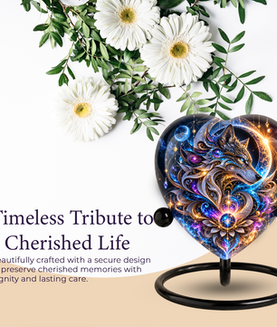 Wolf Adult Urn for Ashes, Celestial Wolf Memorial Urn, Blue and Gold Fantasy Animal Cremation Urn