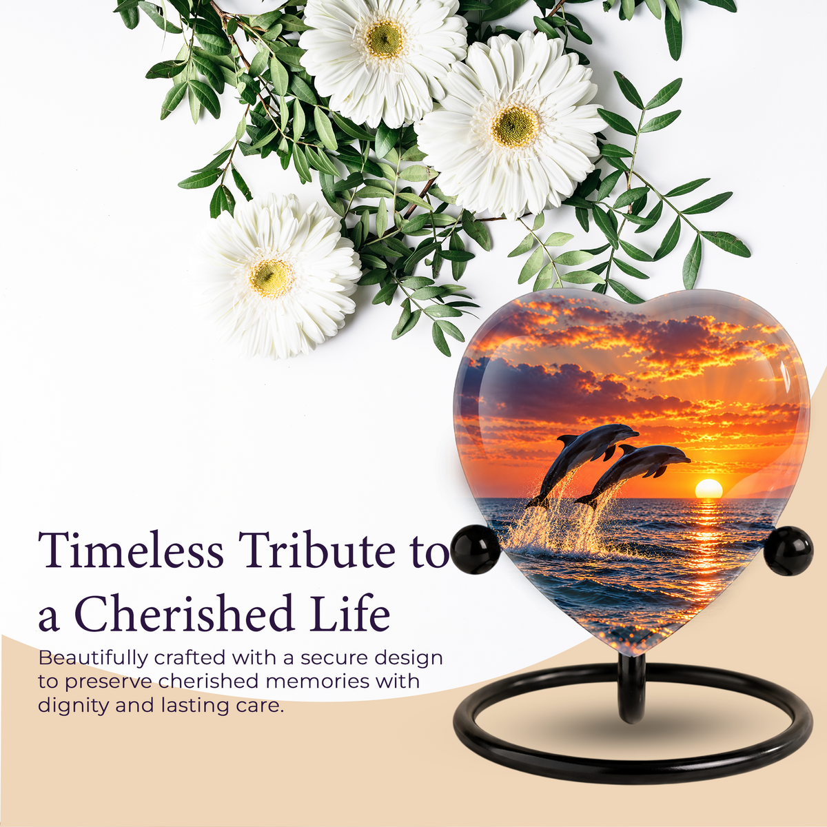 Dolphin Couple Cremation Urn for Ashes, Dolphin Memorial Urn, Personalized Ocean Urn, Heart Shaped Cremation Urn,