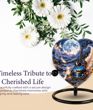Guitar Cremation Urn for Ashes, Music Memorial Urn, Personalized Guitar Urn, Heart Shaped Memorial Urn