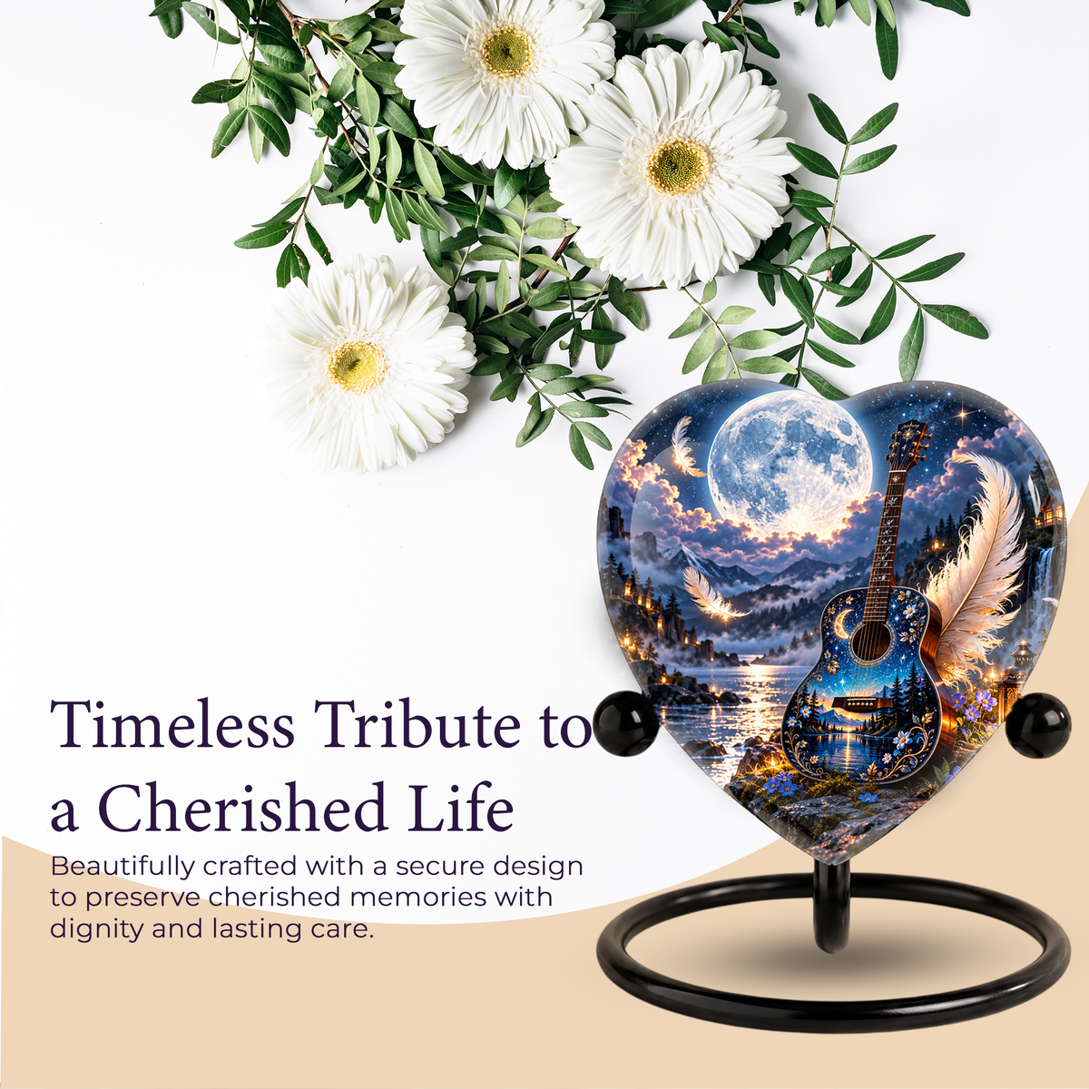 Guitar Cremation Urn for Ashes, Music Memorial Urn, Personalized Guitar Urn, Heart Shaped Memorial Urn