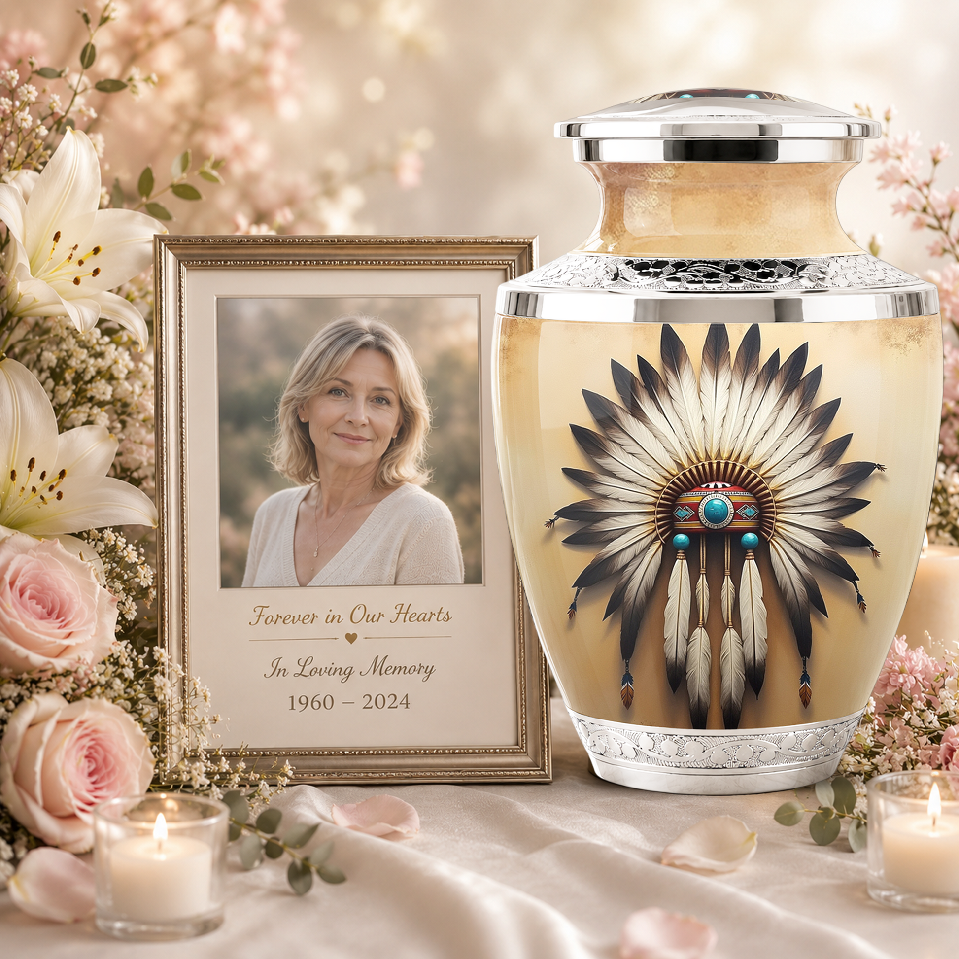 Native American Western Cremation Urn for Dad & Mom, Personalized Memorial Urn