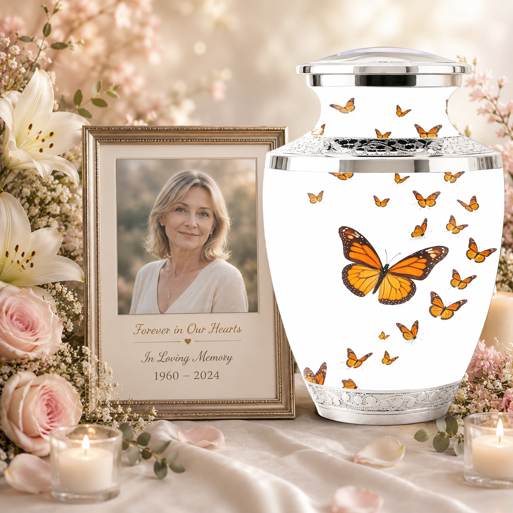 Monarch Butterfly Cremation Urn for Mom, Butterfly Memorial Urn for Women