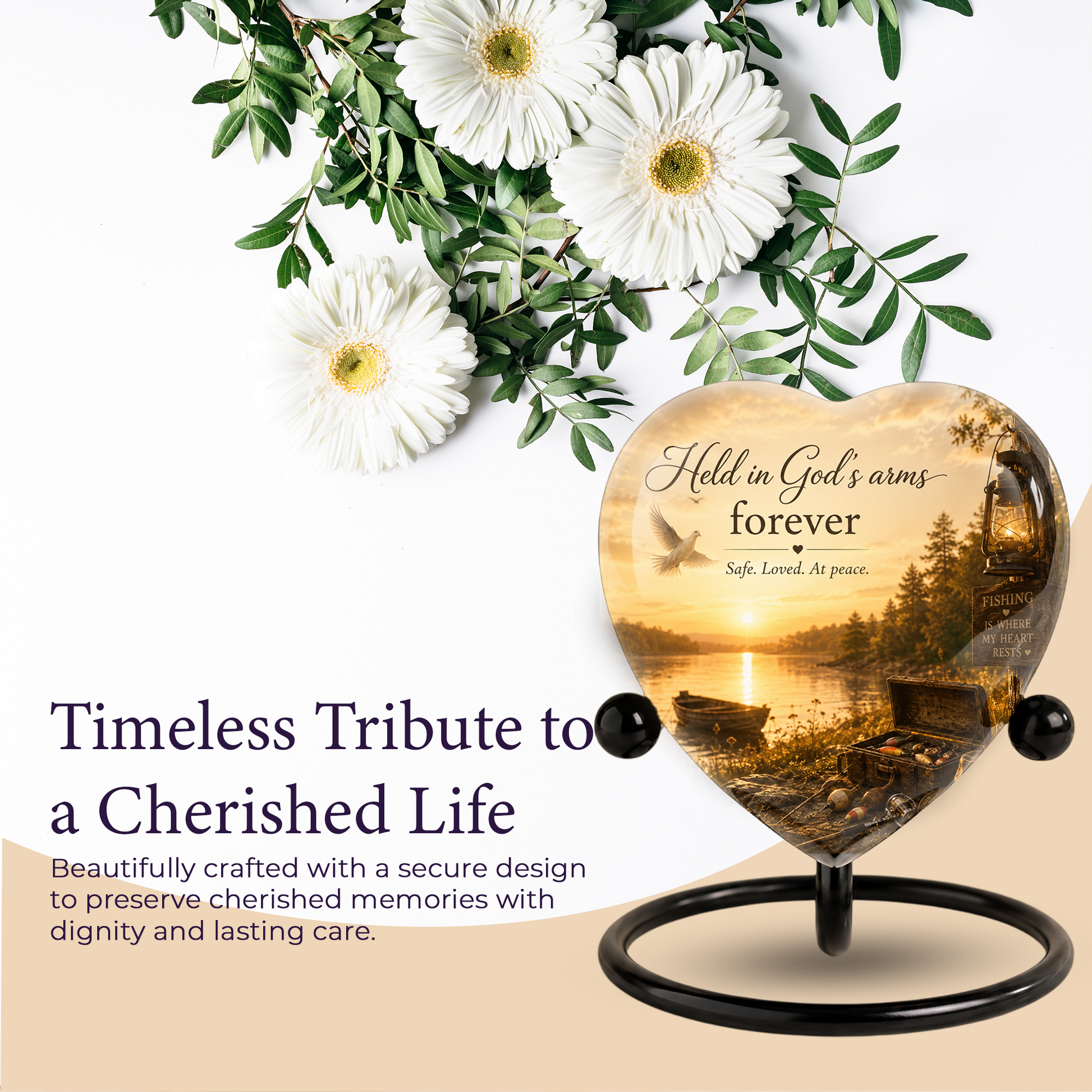 Fishing Adult Urn – Adult Urn for Ashes, Fishing Cremation Urn, Lake Sunset Urn for Adult Ashes