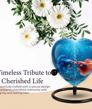 Heart-Shaped Betta Fish Cremation Urn – Beautiful Memorial Keepsake Urn for Adult Ashes, Unique Fish Urn for Loved Ones