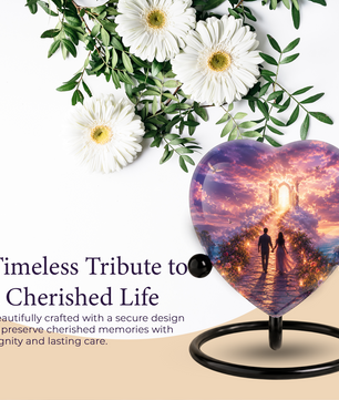 Heart Shaped Adult Cremation Urn for Ashes – Heavenly Couple Memorial Urn for Loved Ones
