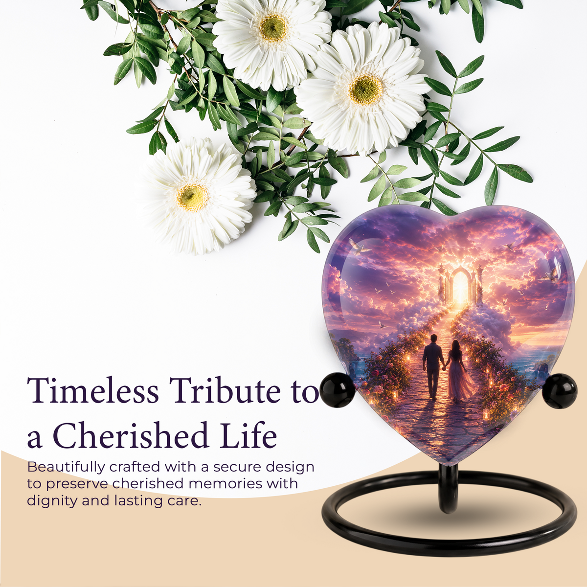 Heart Shaped Adult Cremation Urn for Ashes – Heavenly Couple Memorial Urn for Loved Ones