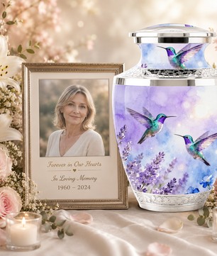 Purple Hummingbird Cremation Urn for Mom, Urn for Human Ashes, Custom Urn for Mother