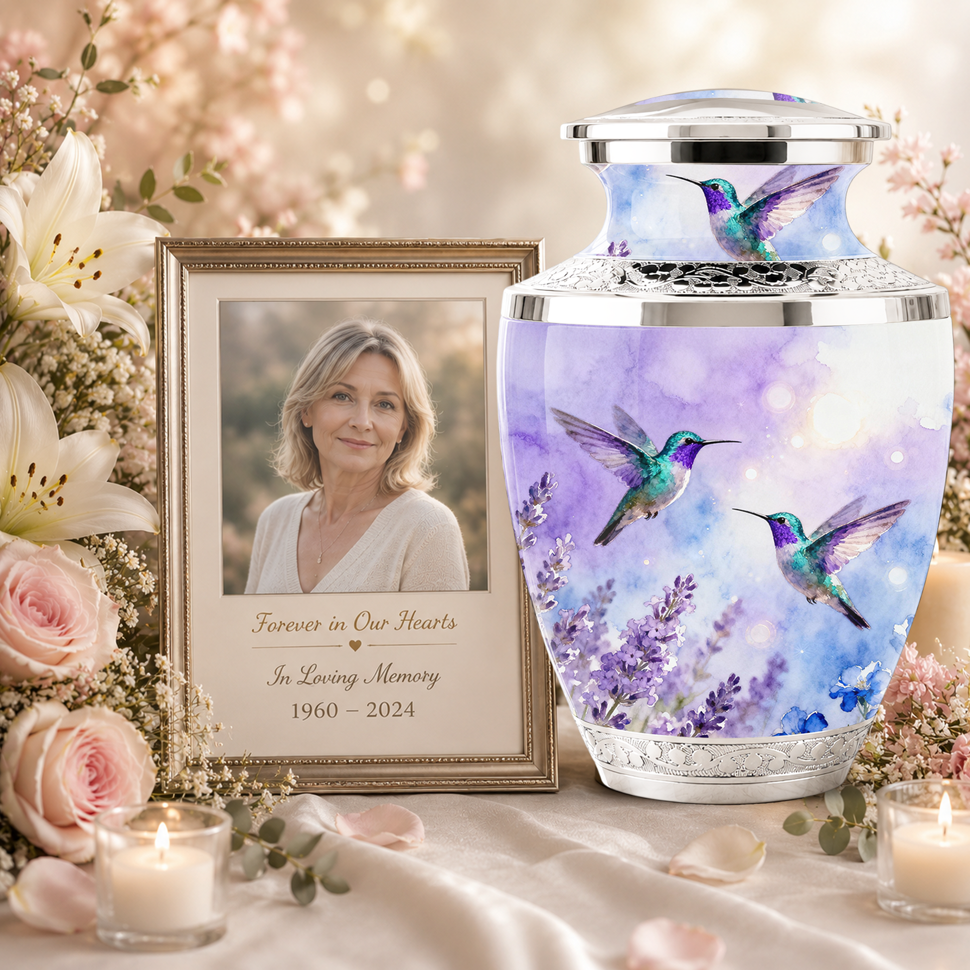 Purple Hummingbird Cremation Urn for Mom, Urn for Human Ashes, Custom Urn for Mother