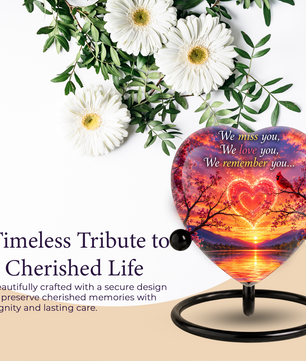 Sunset Heart Memorial Urn – Adult Urn for Ashes, Sunset Cremation Urn, Heart-Shaped Adult Cremation Urn