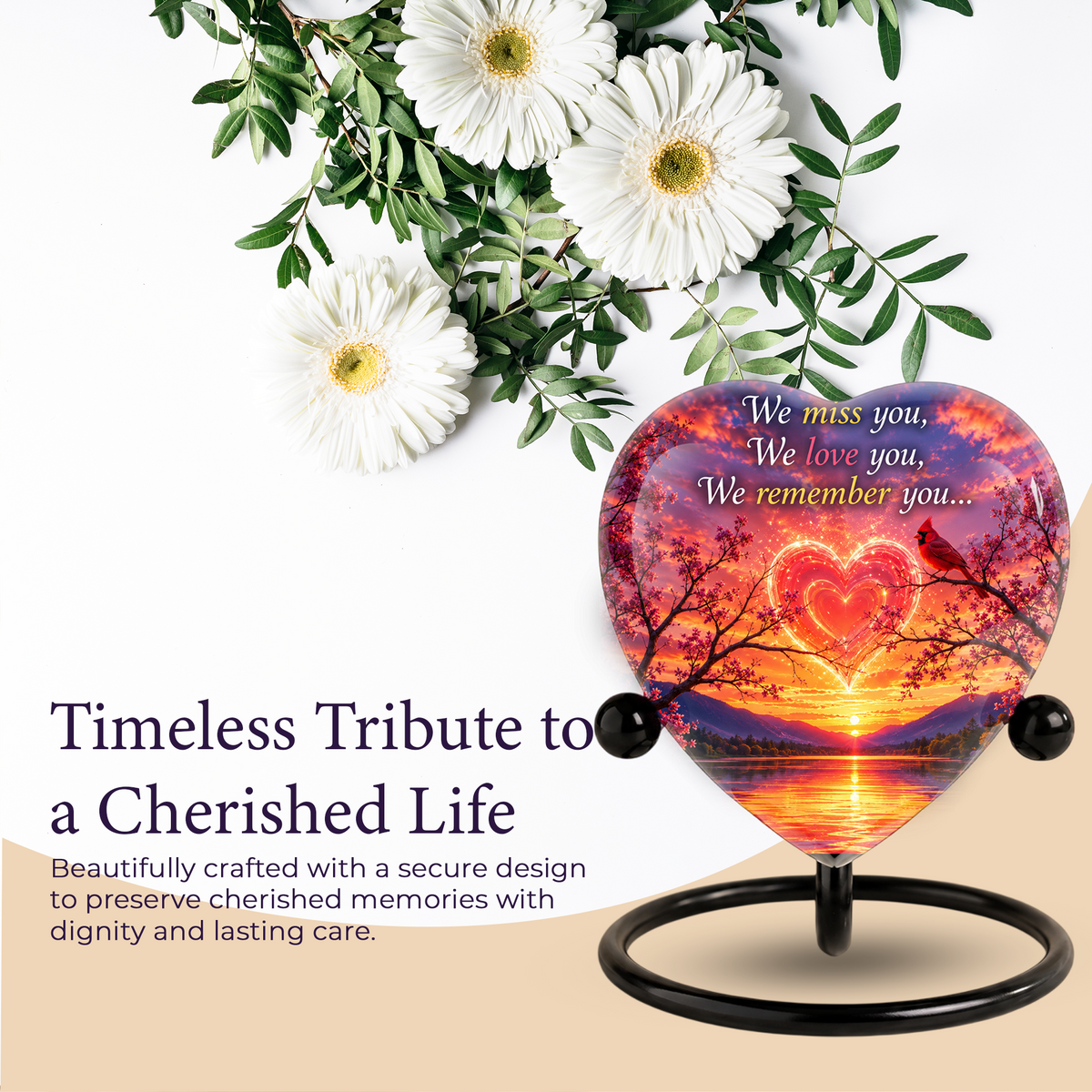 Sunset Heart Memorial Urn – Adult Urn for Ashes, Sunset Cremation Urn, Heart-Shaped Adult Cremation Urn