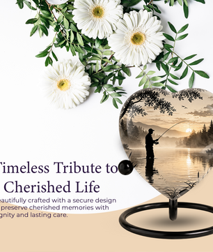 Gone Fishing Heart-Shaped Urn for Dad – Fishing Cremation Urn for Father, Men & Ashes