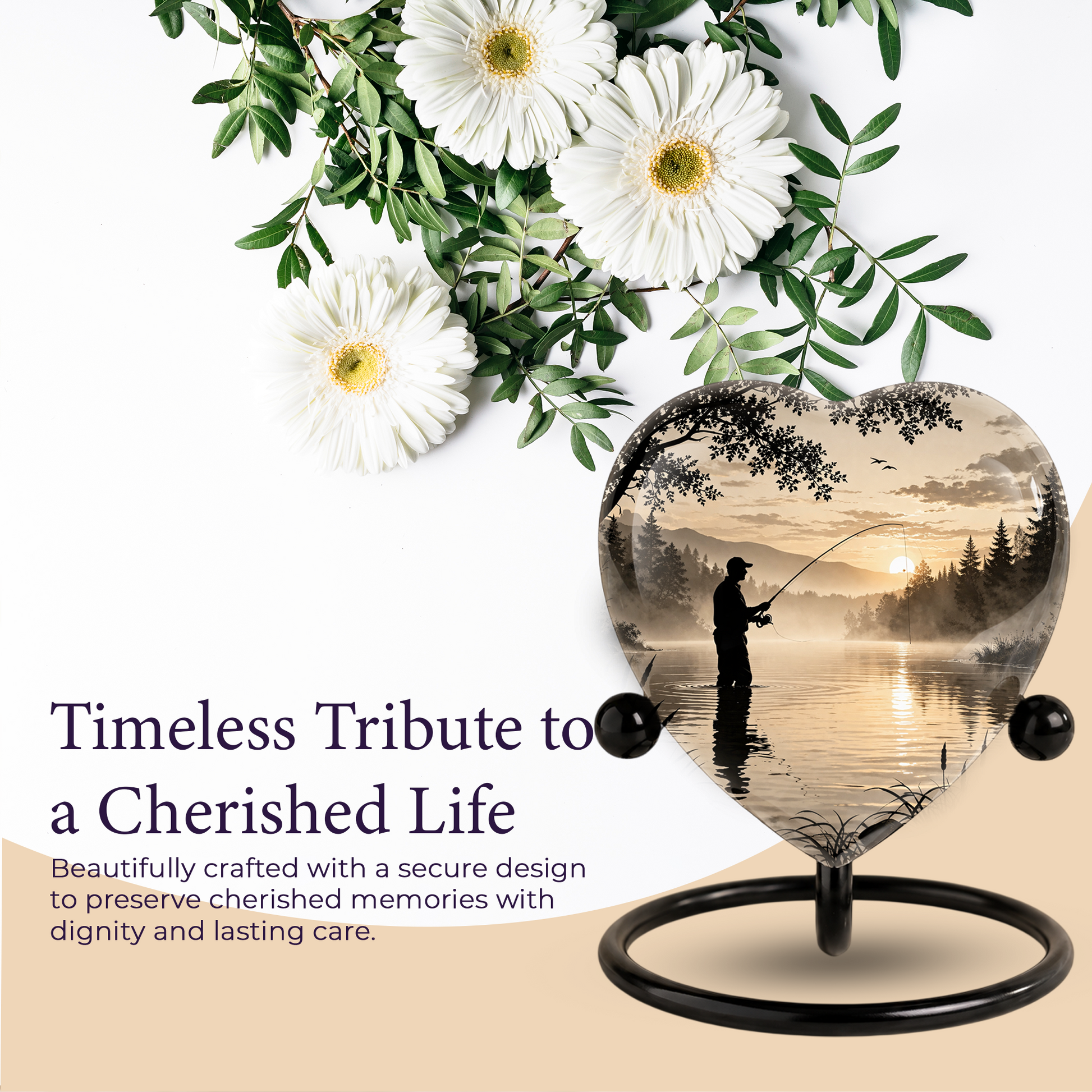 Gone Fishing Heart-Shaped Urn for Dad – Fishing Cremation Urn for Father, Men & Ashes