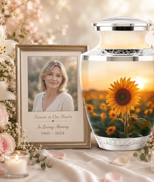 Sunflower Cremation Urn for Male and Female, Custom Memorial Large Urn