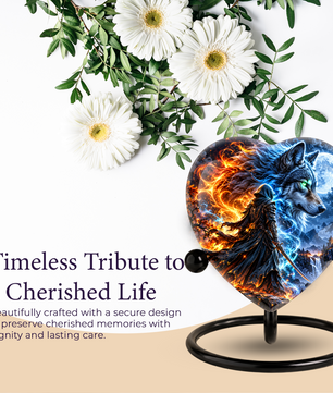 Wolf Adult Urn for Ashes, Fire and Ice Wolf Memorial Urn, Blue Moon Fantasy Cremation Urn