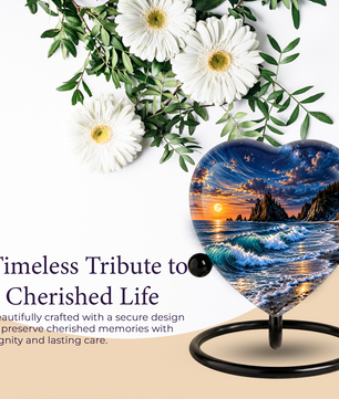 Ocean Wave Heart Cremation Urn for Ashes, Personalized Adult Memorial Urn, Beach Urn for Loved One