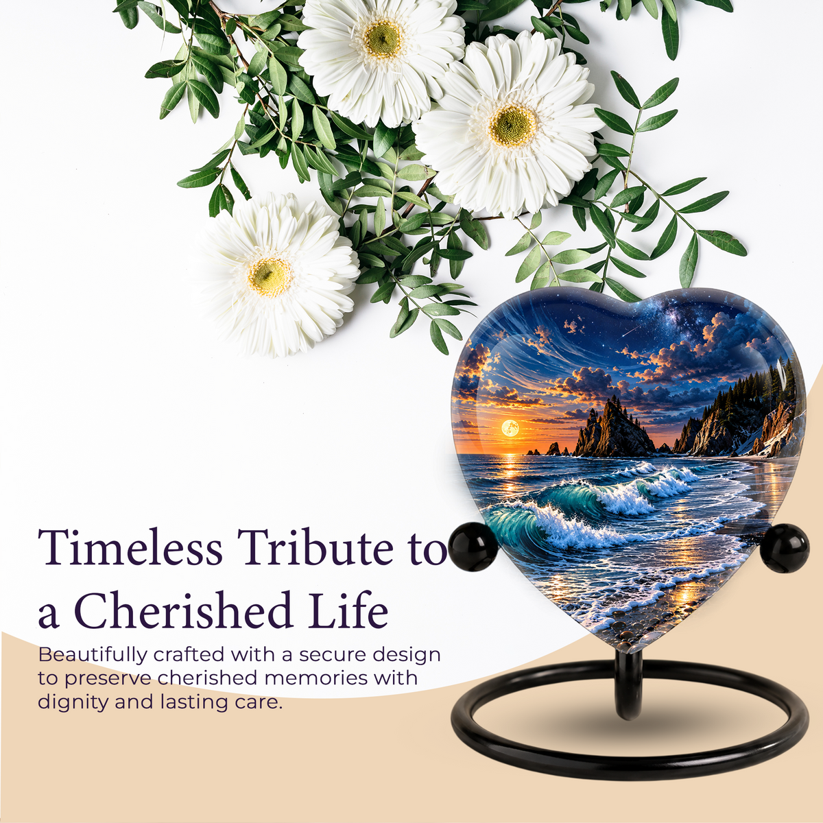 Ocean Wave Heart Cremation Urn for Ashes, Personalized Adult Memorial Urn, Beach Urn for Loved One