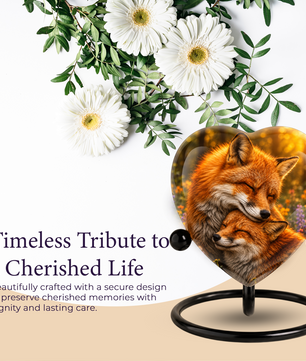 Fox Adult Urn for Ashes, Heart Shaped Adult Cremation Urn, Fox Memorial Urn for Adults