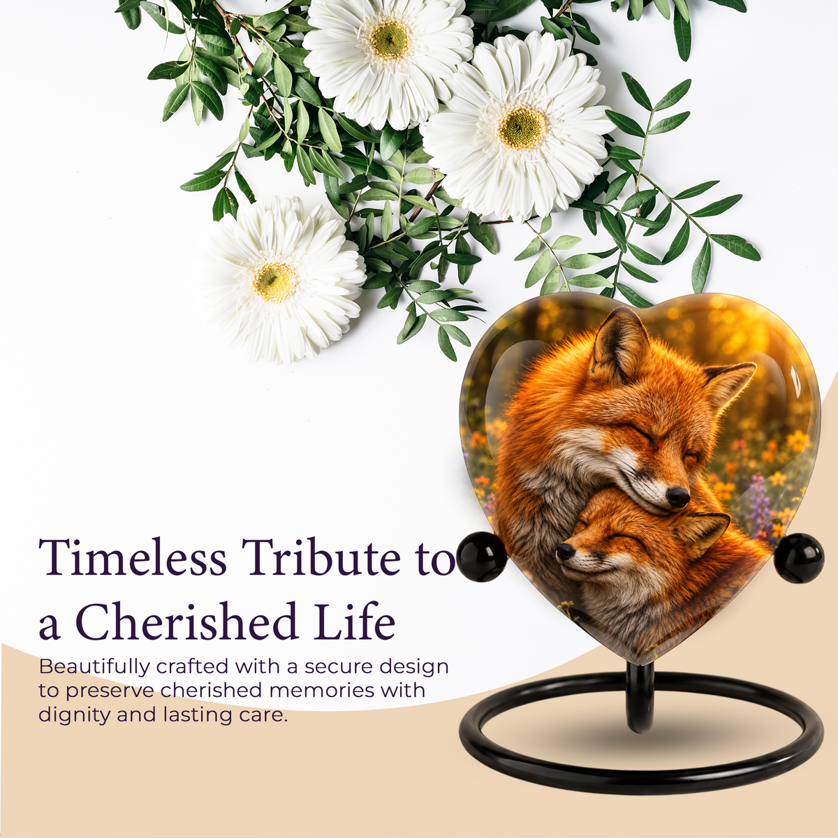 Fox Adult Urn for Ashes, Heart Shaped Adult Cremation Urn, Fox Memorial Urn for Adults