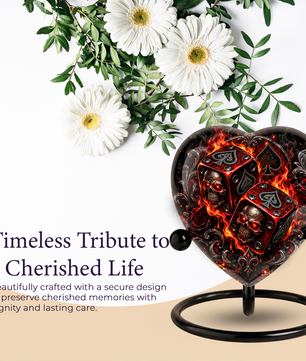 Skull Dice Adult Cremation Urn for Ashes, Personalized Gothic Adult Urn, Gambling Memorial Urn, Skull Heart Cremation Urn, Red Black Urn
