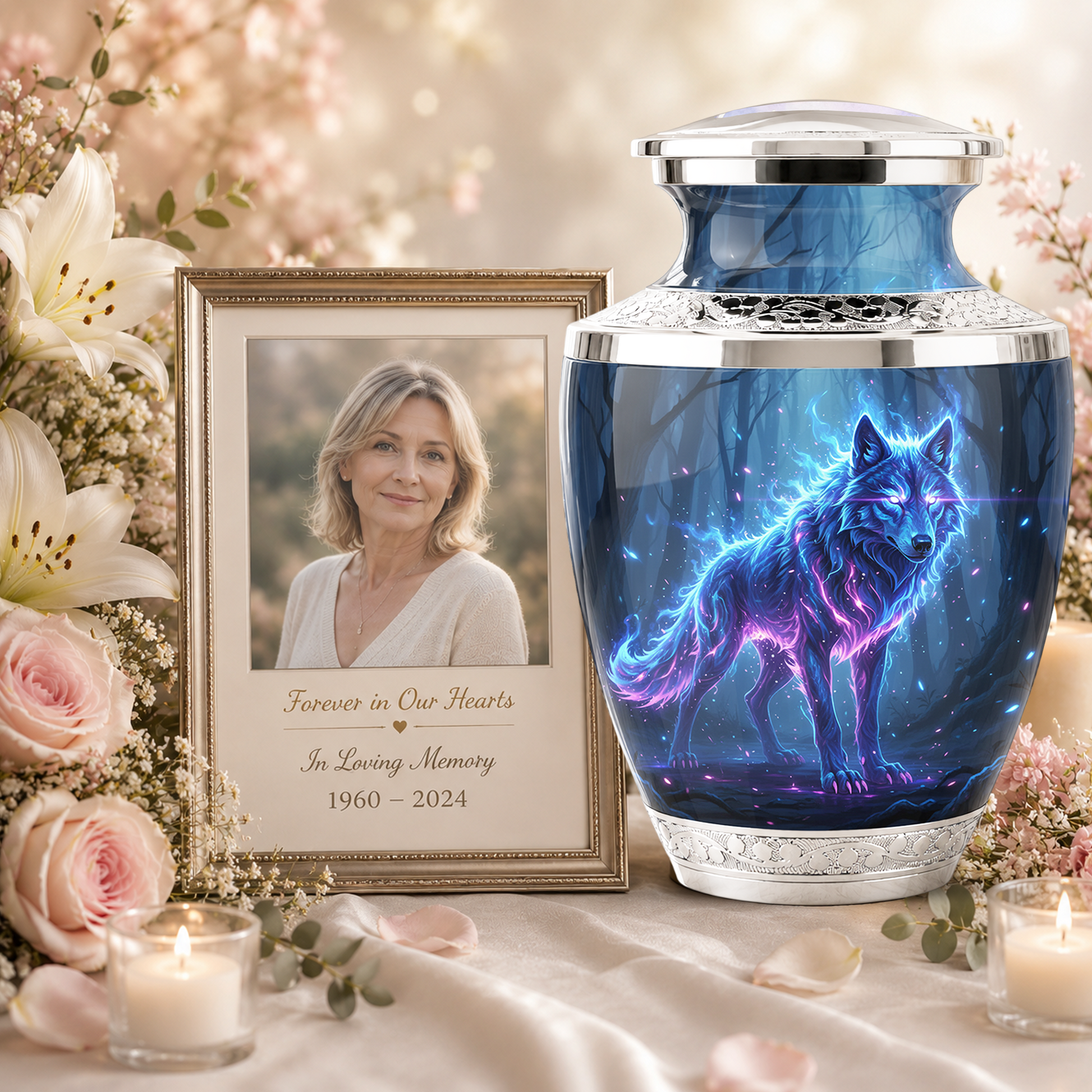 Wolf Cremation Urn for Human Ashes, Personalized Memorial Urn for Men