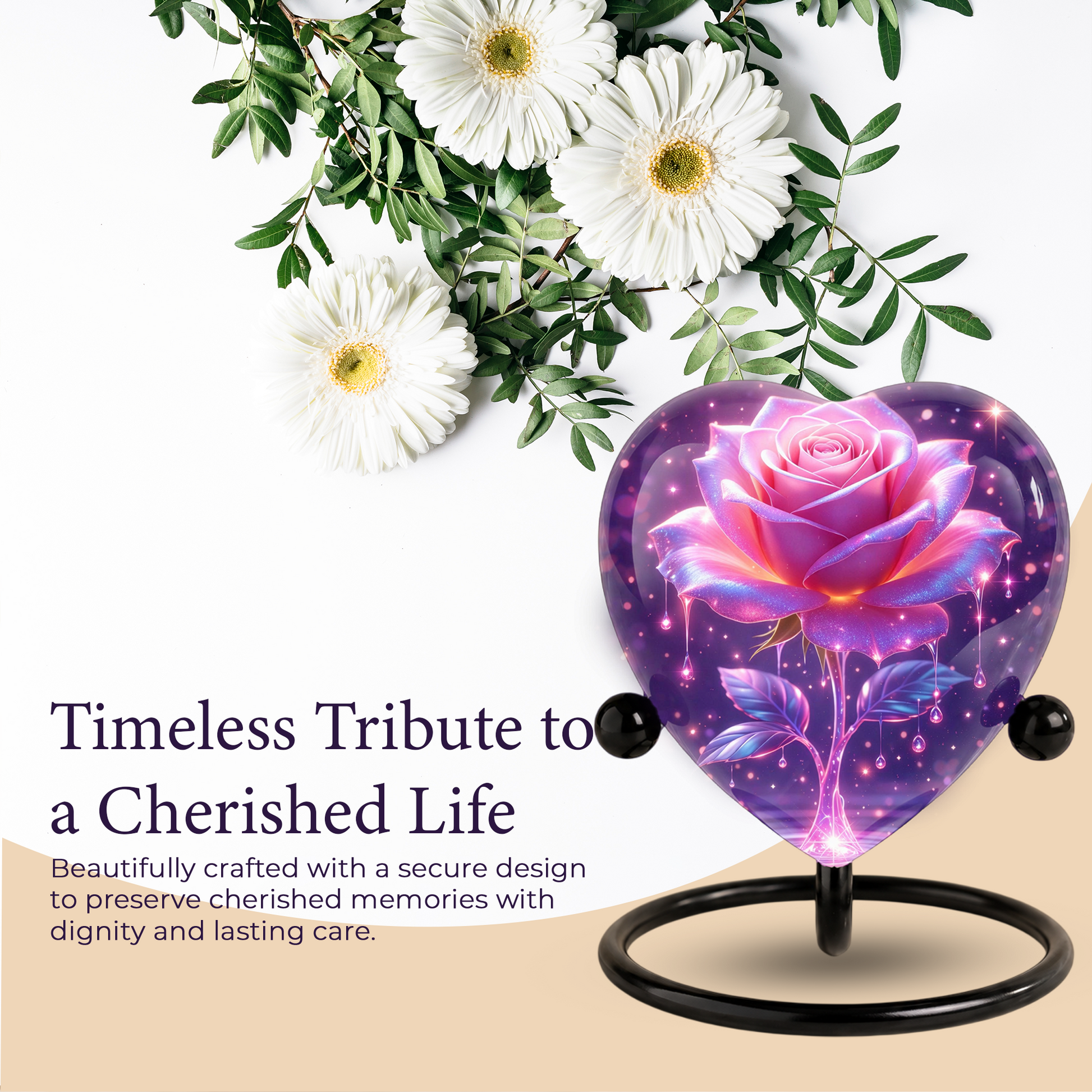 Rose Heart Urn for Mom – Personalized Keepsake Urn for Mom, Beautiful Cremation Urn for Female Ashes