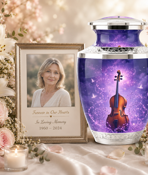 Purple Violin Cremation Urn for Mom and Dad, Musical Memorial Urn for Male and Female