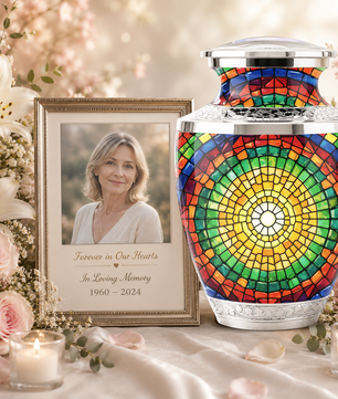 Stained Glass Cremation Urn for Human Ashes, Personalized Memorial Urn for Adult