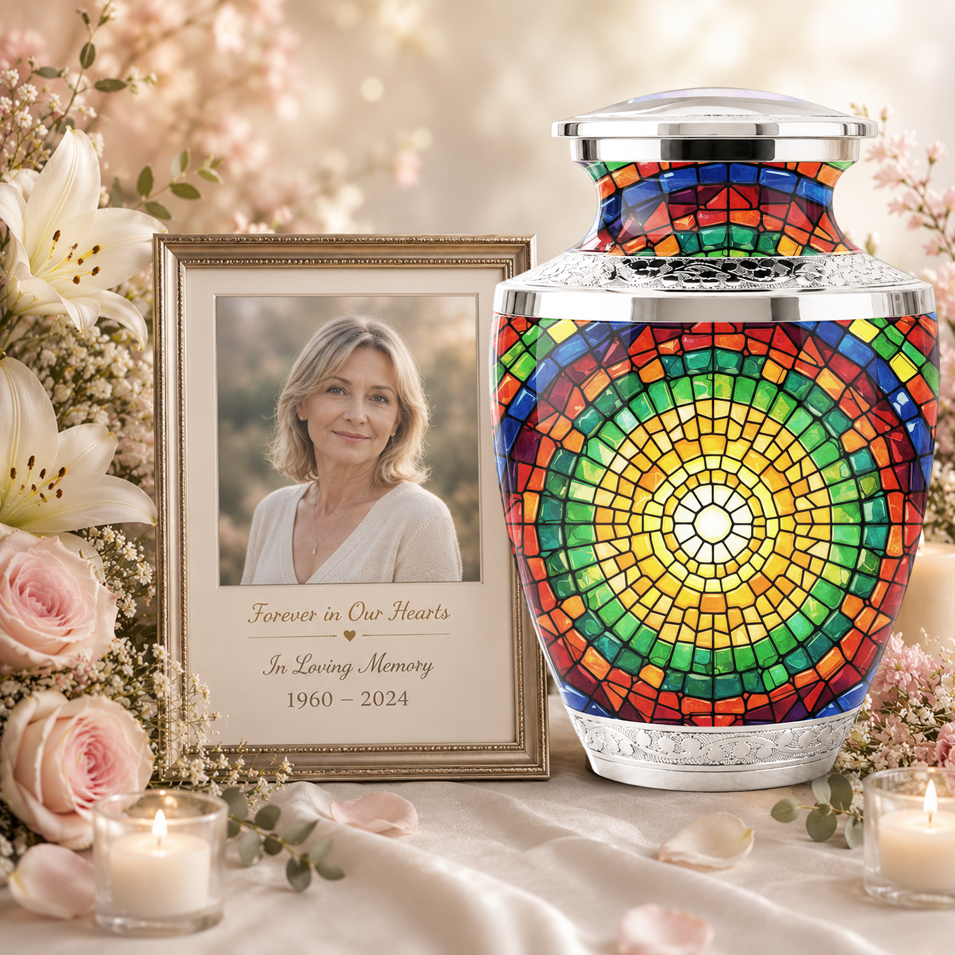 Stained Glass Cremation Urn for Human Ashes, Personalized Memorial Urn for Adult