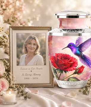 Rose Hummingbird Cremation Urn for Human Ashes, Personalized Memorial Urn for Adults