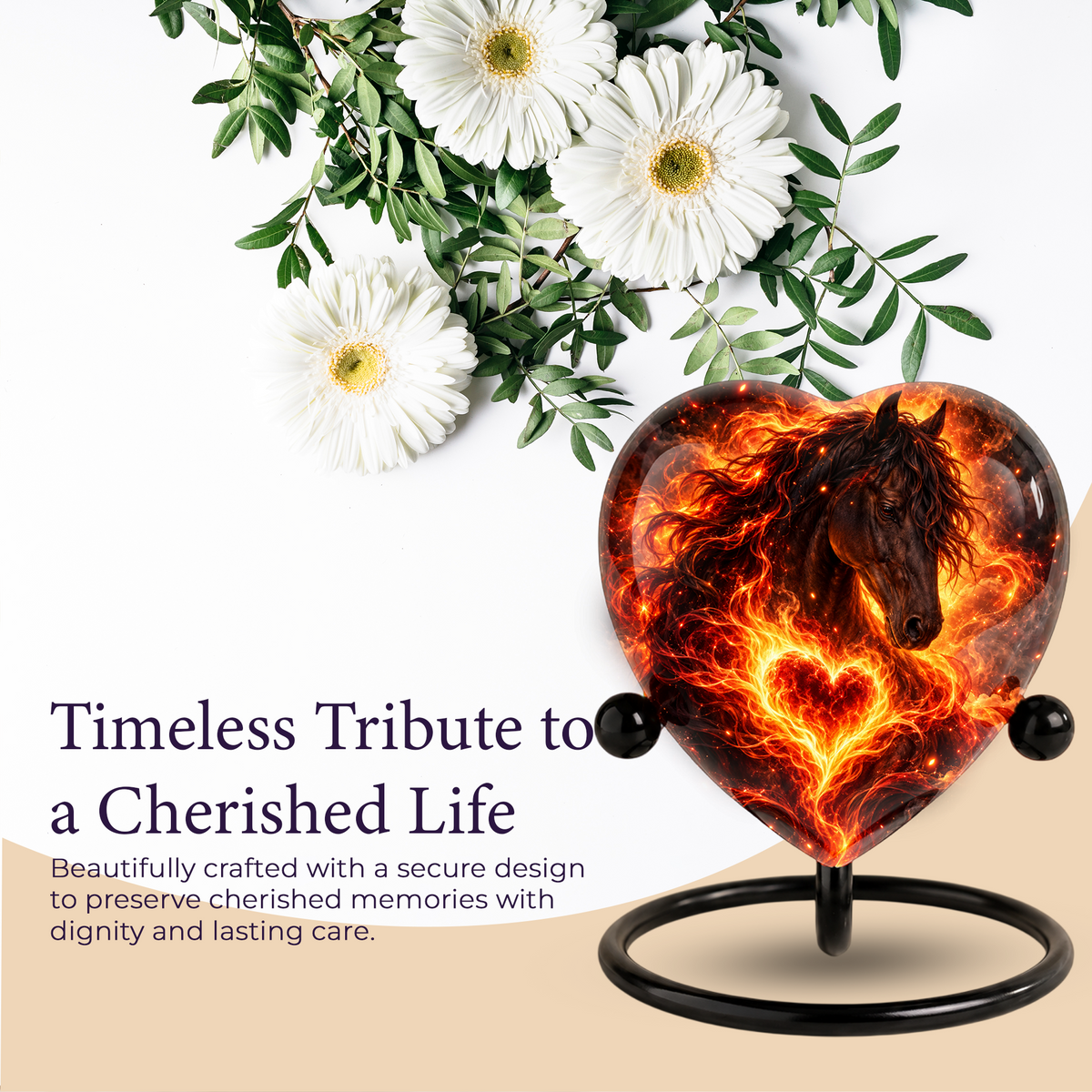 Optimized SEO Title Fiery Horse Heart Cremation Urn for Ashes, Personalized Adult Memorial Urn, Horse Cremation Urn