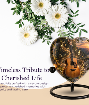 Guitar Cremation Urn for Ashes, Musician Memorial Urn, Heart Shaped Memorial Urn