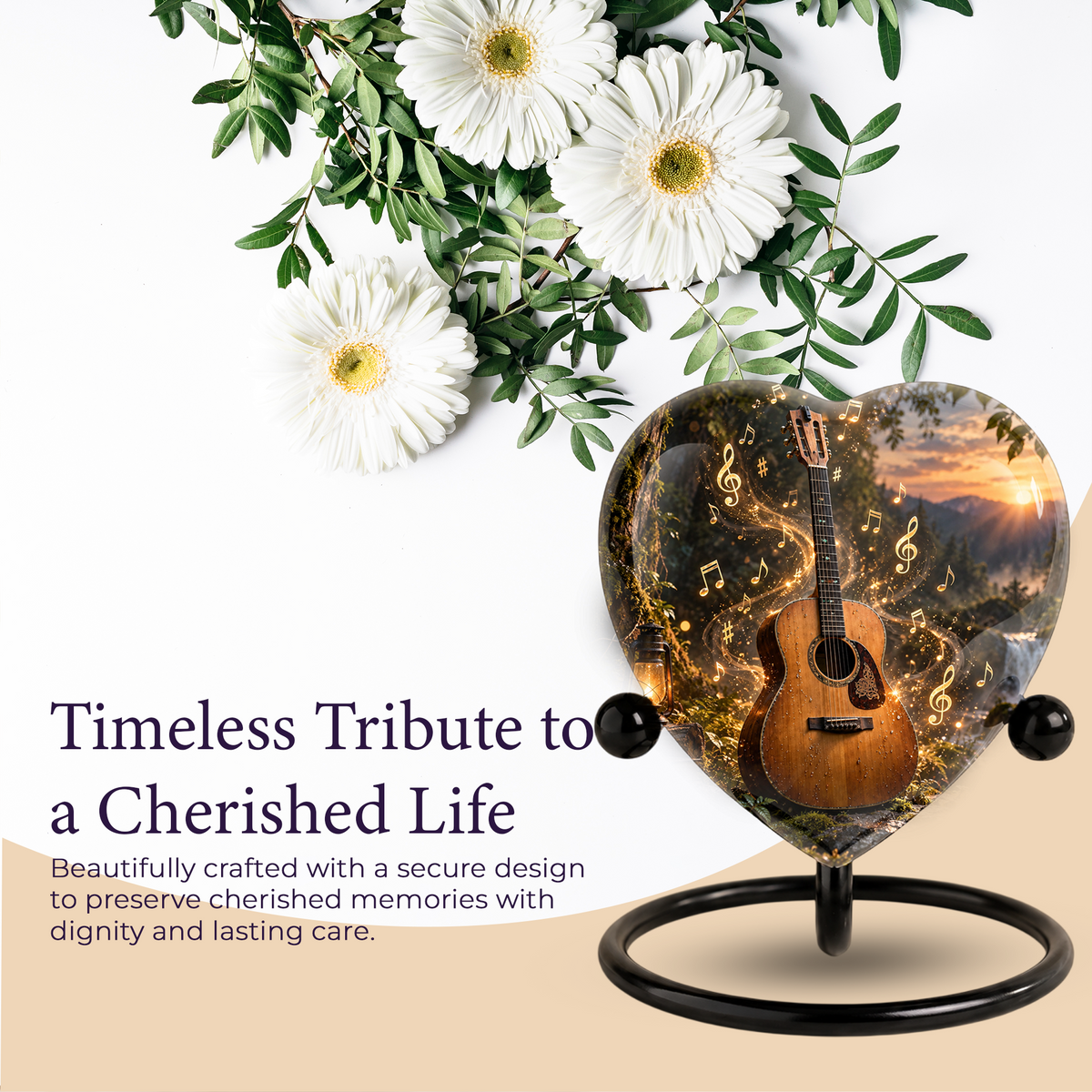 Guitar Cremation Urn for Ashes, Musician Memorial Urn, Heart Shaped Memorial Urn