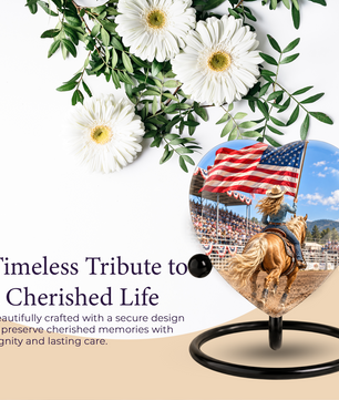 American Flag Cowboy Memorial Wind Chime – Heart-Shaped Rodeo Horse Memorial Decoration